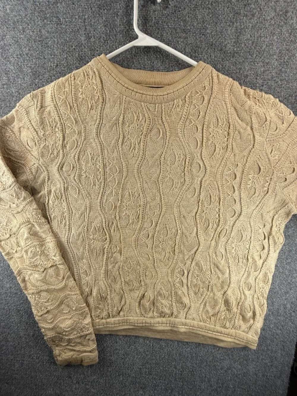 Coogi Basics Australia Made Sweater Men Knit 3D Large Beige Pullover Crew Neck